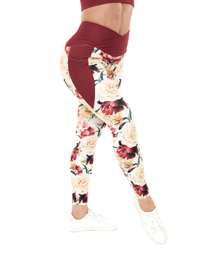 high waisted leggings burgundy floral