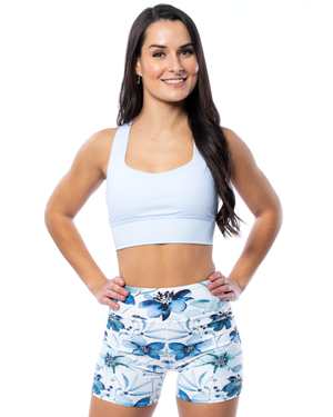 blue matching activewear set high waisted shorts and light blue sports bra2