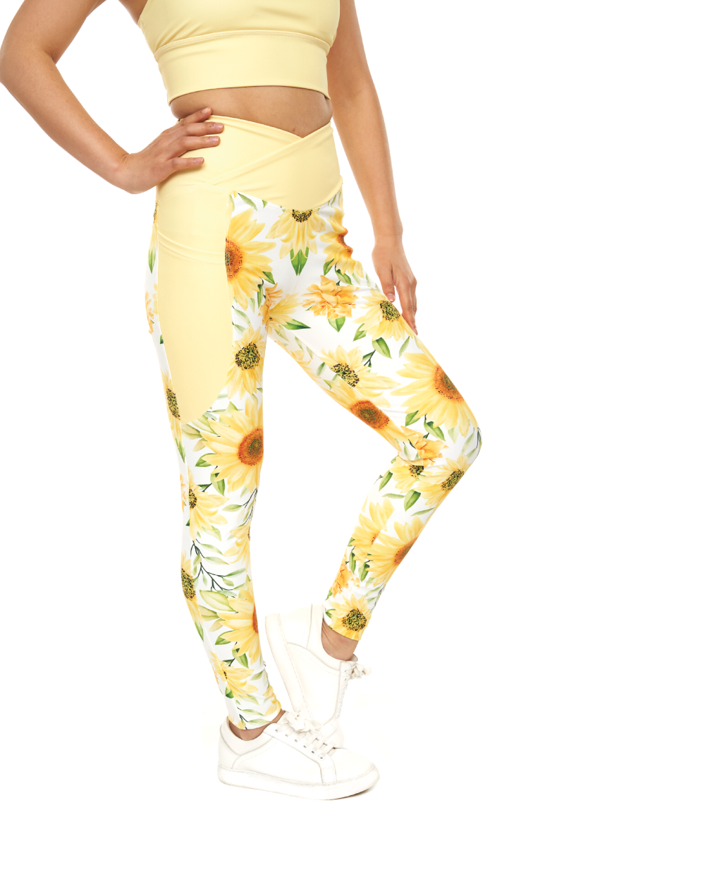 high waisted leggings yellow floral