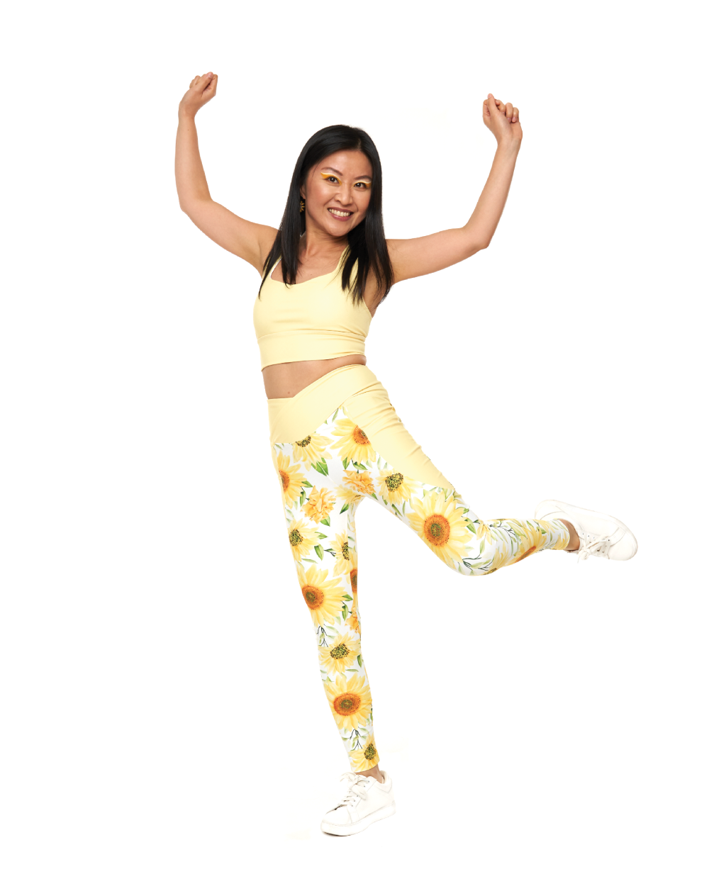 high waisted yoga pants yellow floral