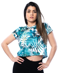 crop tee short sleeve green and white pattern female