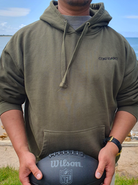 man wearing blaze hoodie in a khaki green colour