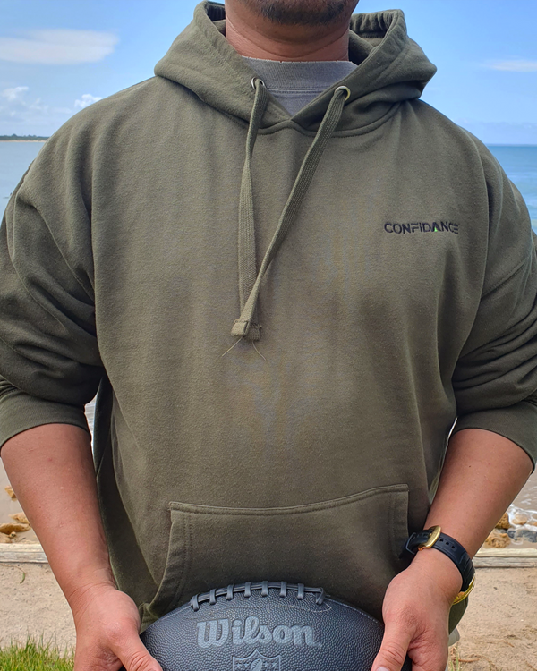 man wearing blaze hoodie in a khaki green colour