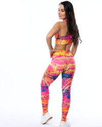 matching set high waisted leggings and crop top yellow abstract