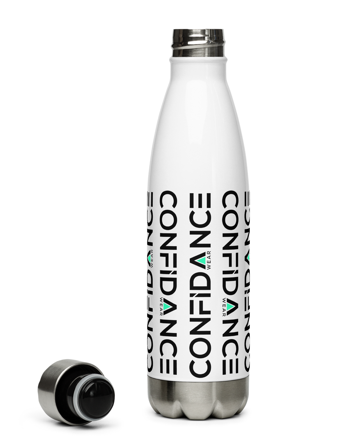 water bottle white with Confidance Wear logo